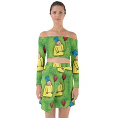 Seamless Repeating Tiling Tileable Off Shoulder Top With Skirt Set by Celenk