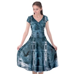 Church Stone Rock Building Cap Sleeve Wrap Front Dress by Celenk
