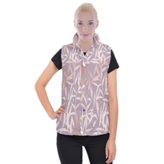 Rose Gold, Asian,leaf,pattern,bamboo Trees, Beauty, Pink,metallic,feminine,elegant,chic,modern,wedding Women s Button Up Puffer Vest by NouveauDesign