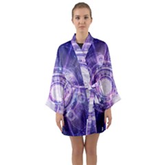 Blue Fractal Alchemy Hud For Bending Hyperspace Long Sleeve Kimono Robe by jayaprime