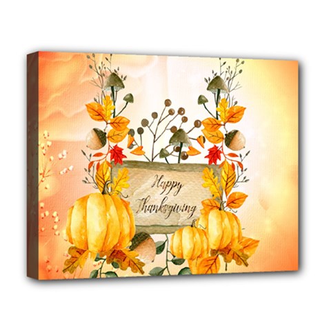 Happy Thanksgiving With Pumpkin Deluxe Canvas 20  X 16   by FantasyWorld7