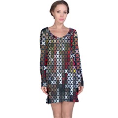 Christmas Cross Stitch Background Long Sleeve Nightdress by Celenk