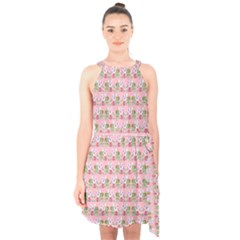 Floral Pattern Halter Collar Waist Tie Chiffon Dress by SuperPatterns