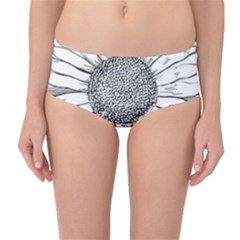 Sunflower Flower Line Art Summer Mid-waist Bikini Bottoms by Celenk