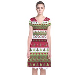 Christmas Spirit Pattern Short Sleeve Front Wrap Dress by patternstudio