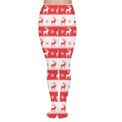 Knitted Red White Reindeers Women s Tights by patternstudio