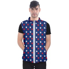 Patriotic Red White Blue Stars Blue Background Men s Puffer Vest by Celenk