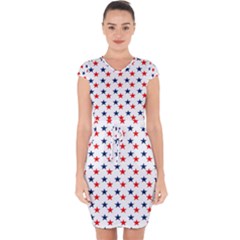 Patriotic Red White Blue Stars Usa Capsleeve Drawstring Dress  by Celenk