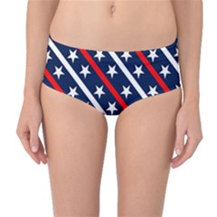 Patriotic Red White Blue Stars Mid-waist Bikini Bottoms by Celenk