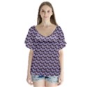 Bat Halloween Lilac Paper Pattern V-Neck Flutter Sleeve Top View1