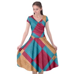 Fabric Textile Cloth Material Cap Sleeve Wrap Front Dress by Celenk