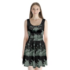 Surfboard With Dolphin, Flowers, Palm And Turtle Split Back Mini Dress  by FantasyWorld7