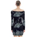 Surfboard With Dolphin, Flowers, Palm And Turtle Long Sleeve Off Shoulder Dress View2