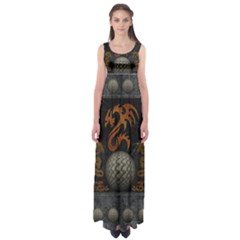 Awesome Tribal Dragon Made Of Metal Empire Waist Maxi Dress by FantasyWorld7