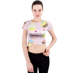 Cupcakes Wallpaper Paper Background Crew Neck Crop Top by Celenk