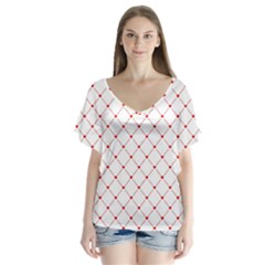 Hearts Pattern Love Design V-neck Flutter Sleeve Top by Celenk