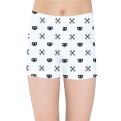 Black Pixel Skull Pirate Kids Sports Shorts by jumpercat
