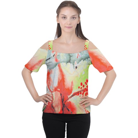 Fabric Texture Softness Textile Cutout Shoulder Tee by Celenk