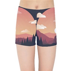 Design Art Hill Hut Landscape Kids Sports Shorts by Celenk