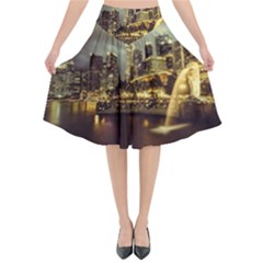 Singapore City Urban Skyline Flared Midi Skirt by BangZart