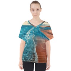 Sea Ocean Coastline Coast Sky V-neck Dolman Drape Top by BangZart