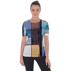 Glass Facade Colorful Architecture Short Sleeve Top by BangZart