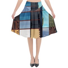 Glass Facade Colorful Architecture Flared Midi Skirt by BangZart