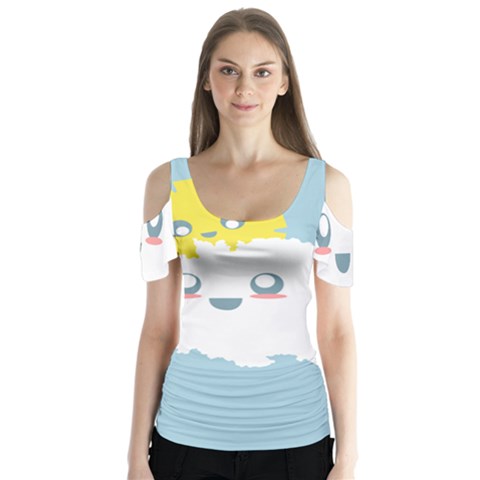 Cloud Cloudlet Sun Sky Milota Butterfly Sleeve Cutout Tee  by BangZart