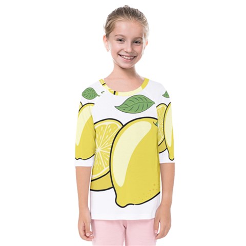 Lemon Fruit Green Yellow Citrus Kids  Quarter Sleeve Raglan Tee by BangZart