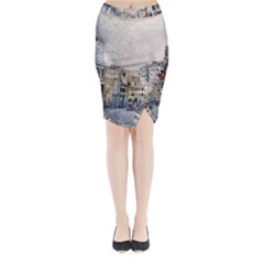 Venice Small Town Watercolor Midi Wrap Pencil Skirt by BangZart