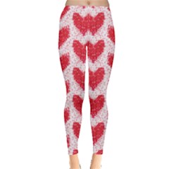 Red & White Snowy Heart Design Leggings  by PattyVilleDesigns
