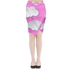 Clouds Sky Pink Comic Background Midi Wrap Pencil Skirt by BangZart