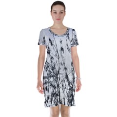Snow Winter Cold Landscape Fence Short Sleeve Nightdress by BangZart