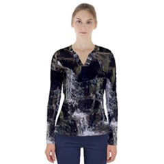 Water Waterfall Nature Splash Flow V-neck Long Sleeve Top by BangZart