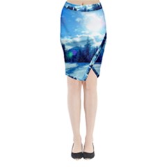 Ski Holidays Landscape Blue Midi Wrap Pencil Skirt by BangZart