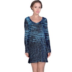 Blue Black Shiny Fabric Pattern Long Sleeve Nightdress by BangZart