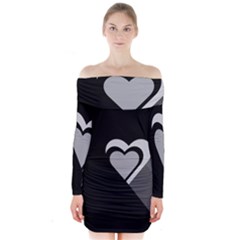 Heart Love Black And White Symbol Long Sleeve Off Shoulder Dress by Celenk