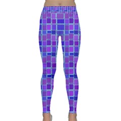 Background Mosaic Purple Blue Classic Yoga Leggings by Celenk