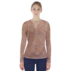 Rock Tile Marble Structure V-neck Long Sleeve Top by Celenk
