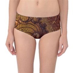 Copper Caramel Swirls Abstract Art Mid-waist Bikini Bottoms by Celenk