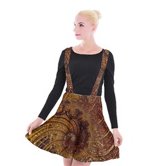 Copper Caramel Swirls Abstract Art Suspender Skater Skirt by Celenk