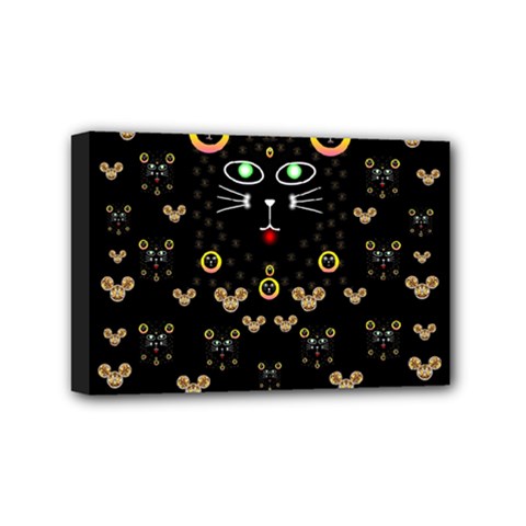 Merry Black Cat In The Night And A Mouse Involved Pop Art Mini Canvas 6  X 4  by pepitasart