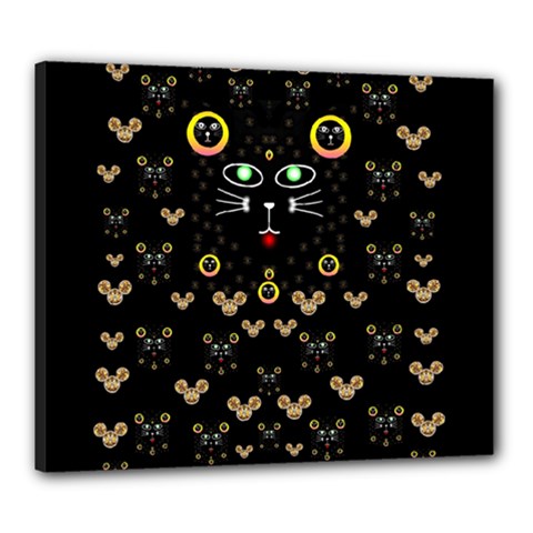 Merry Black Cat In The Night And A Mouse Involved Pop Art Canvas 24  X 20  by pepitasart