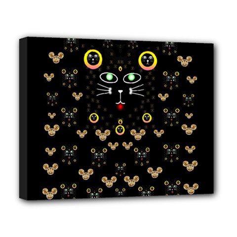 Merry Black Cat In The Night And A Mouse Involved Pop Art Deluxe Canvas 20  X 16   by pepitasart