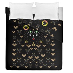 Merry Black Cat In The Night And A Mouse Involved Pop Art Duvet Cover Double Side (queen Size) by pepitasart
