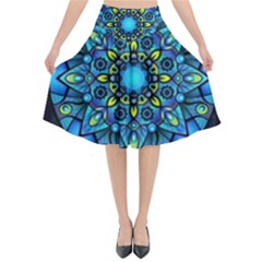 Mandala Blue Abstract Circle Flared Midi Skirt by Celenk