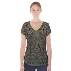 Texture Background Mandala Short Sleeve Front Detail Top by Celenk