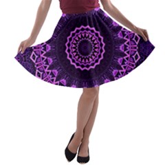 Mandala Purple Mandalas Balance A-line Skater Skirt by Celenk