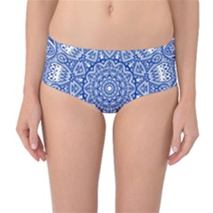 Blue Mandala Kaleidoscope Mid-waist Bikini Bottoms by Celenk