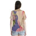 Fabric Textile Abstract Pattern V-Neck Flutter Sleeve Top View2